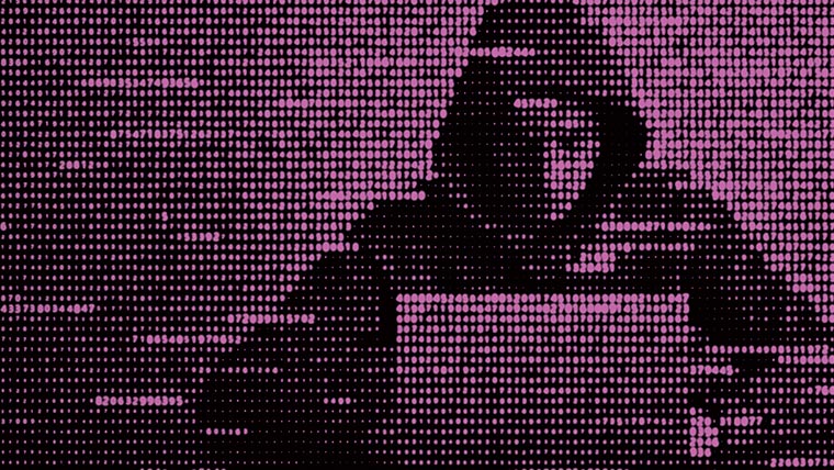 stylized man at computer